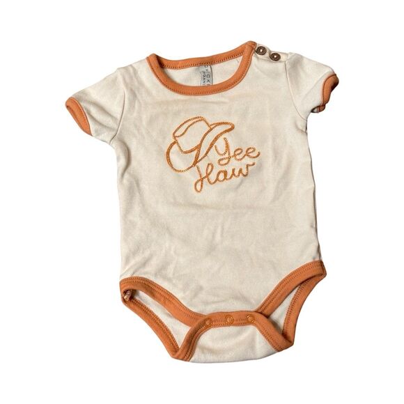 Chickpea Pima Cotton Bodysuit Chain Stitch "Yeehaw" Cowboy 6 Months - Picture 1 of 4